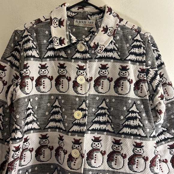 BEDFORD FAIR LIFESTYLES WINTER SCENE EVERGREEN SNOWMAN JACKET SIZE LARGE - Picture 3 of 9
